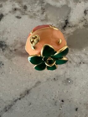 Gold-Tone Green Flower and Coral Enamel Women's Charm